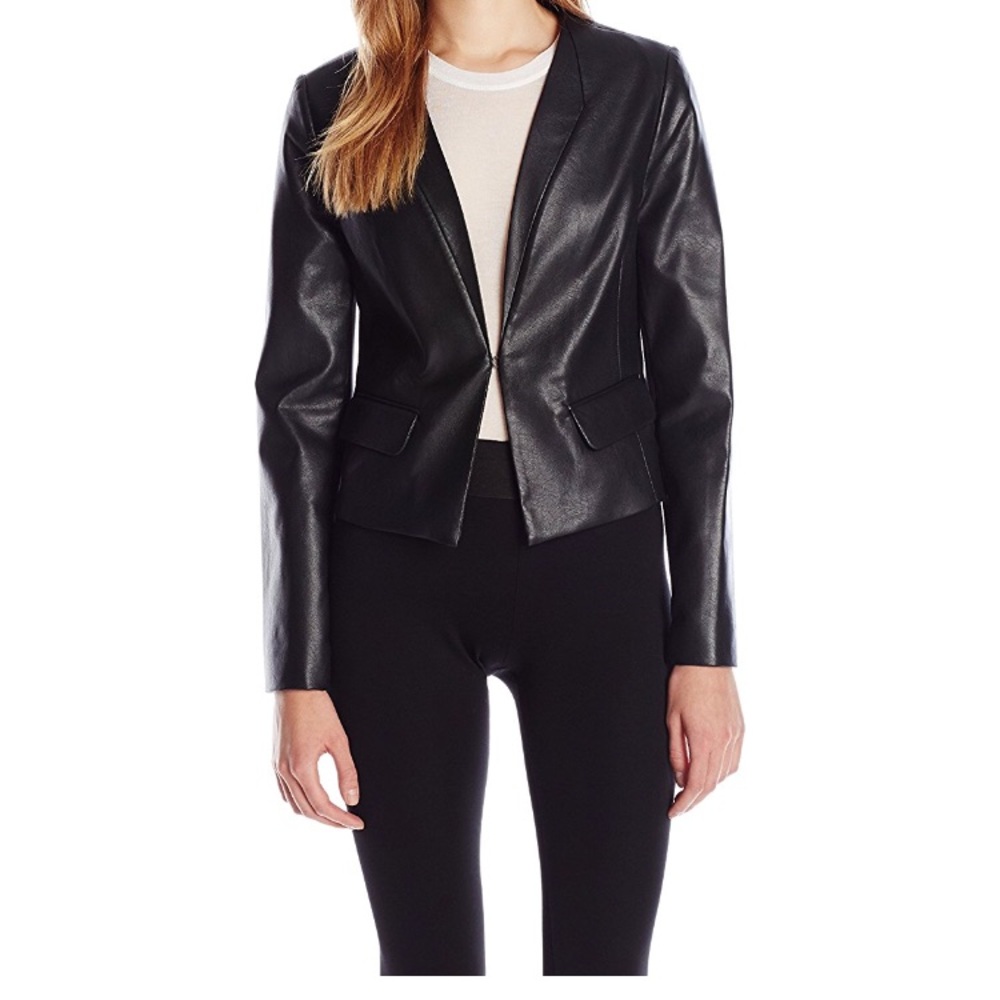 NEW BCBG MAX AZRIA BLACK CRUZ FAUX-LEATHER BLAZER